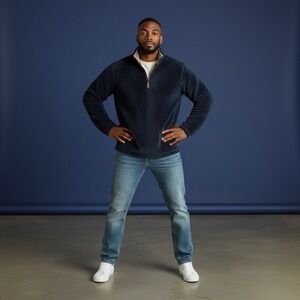 TRUE GRIT Mens Navy Blue Fleece 1/4 Zip Pullover XL Authentic Workmanship